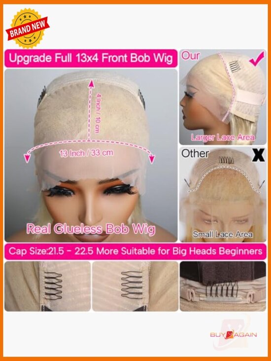 180 Density 13x4 HD Lace Front Bob Wig Human Hair Pre Plucked Glueless 10 Inch